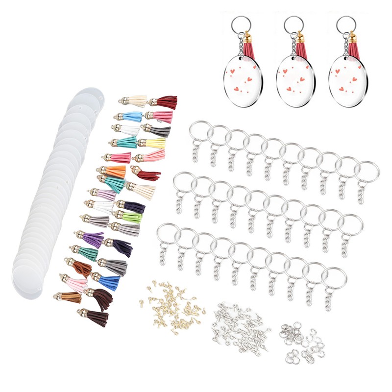 200pcs Acrylic Key Ring Kit 30 Acrylic Blank 30 Key