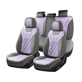 Coverado Car Seat Covers Full Set, Seat Covers for Cars, Waterproof Leather Automotive Seat Cover, Universal Car Interior Protectors Cushion for Most Cars Gray_Pruple