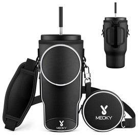 Leopard Pattern Water Bottle Bag, 1 Count Portable Water Bottle Storage Bag with Adjustable Shoulder Strap, Drinkware Accessories for Outdoor Hiking Travel Picnic, Kitchen Gadgets - Color: Pure black, Specification: 1 Count