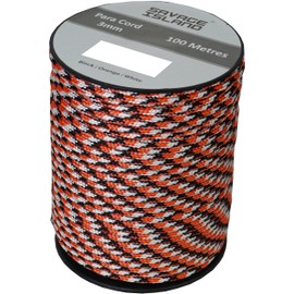 Savage Island 100m Reel Paracord Army Camping for Tent Basha Bivi Shelter Buidling Hammock Gardening Bushcraft in Green, Black, Coyote and Red Colours (Black/Orange/White)