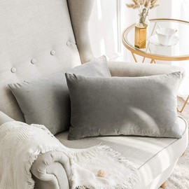 MIULEE Velvet Soft Soild Microfiber Decorative Square Pillow Case Throw Cushion Cover for Sofa Bedroom with Invisible Zipper Grey 12x20 inch 2 Pieces