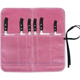 JOINDO Heavy Duty Waxed Canvas Knife Bag with 6 Slots, Professional Chef Knife Roll Bag, Knives Pouch, PINK