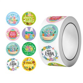 Easter Stickers Easter Bunny Sticker Roll,Easter Theme Scrapbooking Stickers - Clear Printing Holiday Decals for Children Boys Girls