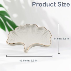 YoHyien Ceramic Soap Dish with Drainage, Ginkgo Leaf Shaped Soap Dish for Bathroom, Self Draining Soap Holder for Shower, Kitchen, and Sink, Keep Soap Dry & Easy Cleaning (White)