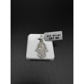 Trendy Real 925 Sterling Silver and cz Hamsa Pendant with Stainless Steel Necklace 18'