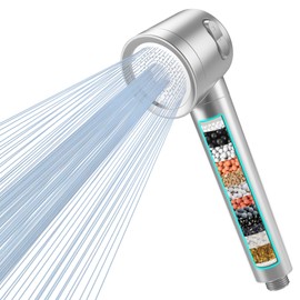 MEKO Hard Water Filter Shower Head with 3 Modes, 15 Layers Filtration Water Saving High Pressure Shower Heads and 1.5m Hose, Massage Shower Filter for Residual Chlorine Remove Silver