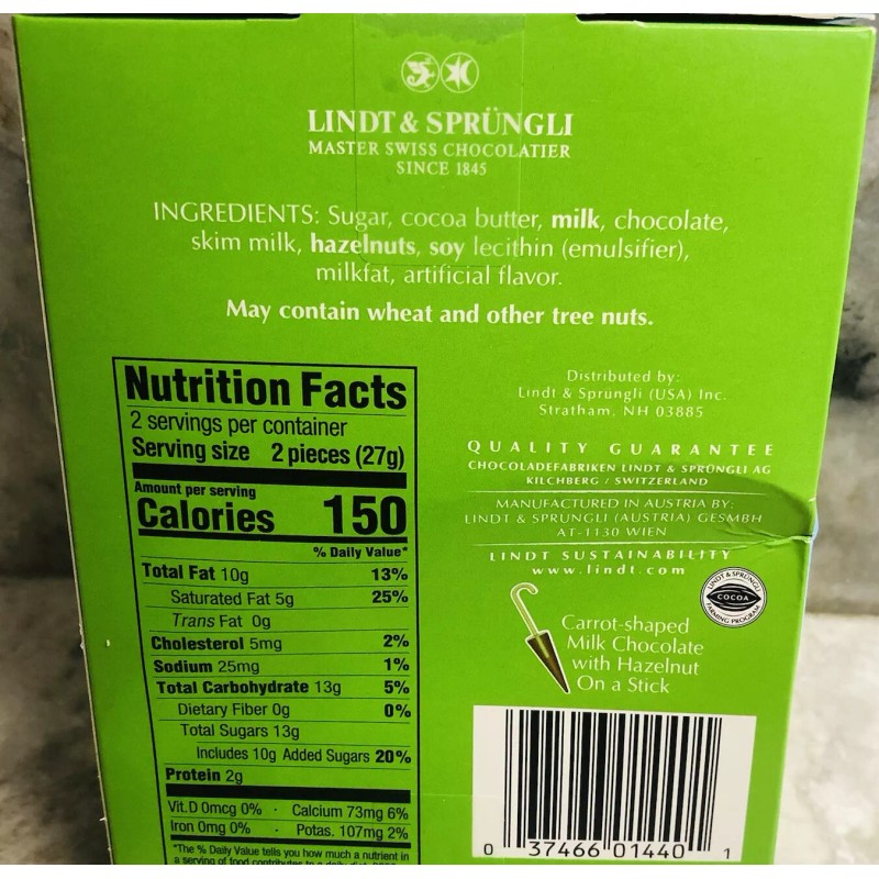 Lindt Carrots, Solid Milk Chocolate Blended W/ Hazelnut:1.9oz