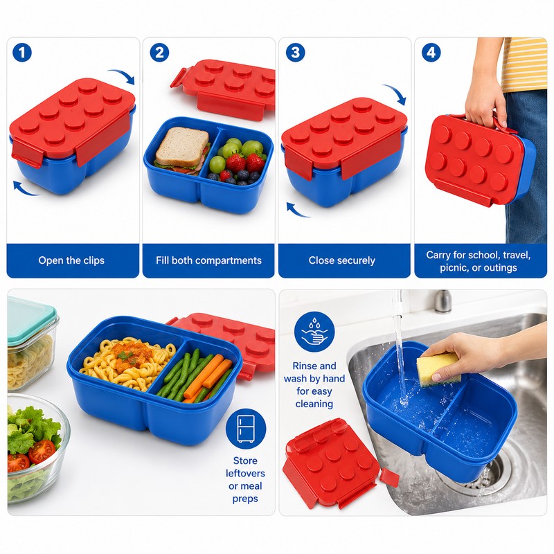 1050 mL 2-Compartment Bento Lunch Box for Food Storage –