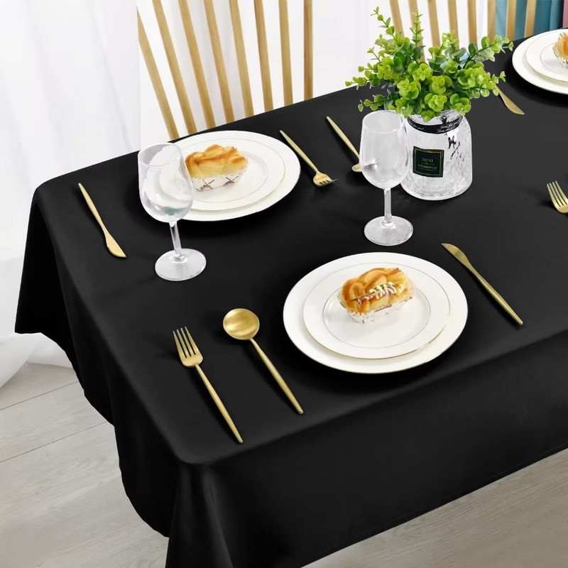 DWCN Black Tablecloth Water Resistant Table Protector,130x160cm Wipeable Polyester Table