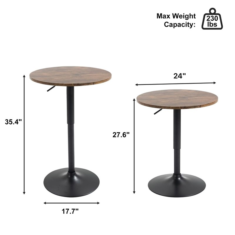 TUOMUR 24" Round Bar Table, Bistro Pub Table, Adjustable Height