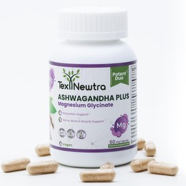 Texnewtra Ashwagandha Magnesium 60 Capsules Supplement - Relaxation Support - Nerve, Bone & Muscle Support, White