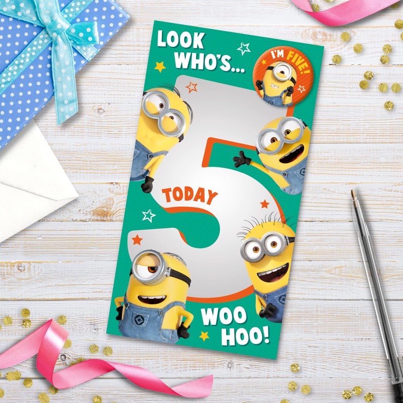 Danilo Cards Age 5 Minions Card, Happy 5th Birthday Card,9