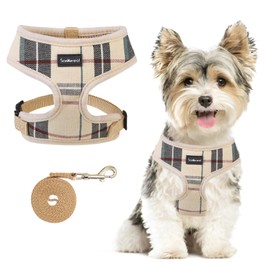 SCENEREAL Puppy Dog Harness with Leash Set for Small Medium Dogs, Soft Mesh Pet Harnesses and Leash, No Chock Plaid No Pull Vest