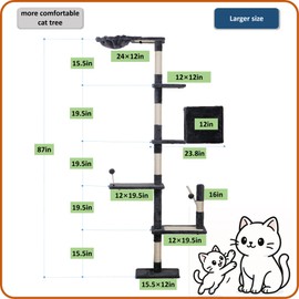 Cat Shelves for Wall,5-Tier Carpet Cat Climbing Tower with Scratching Post,Platforms，Dangling Balls,Condo，Suit for Cats Climb, Jump, Nap, Scratch-Dark