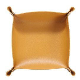 sourcing map PU Leather Valet Tray Unisex Folding Small Catchall Tray Portable Entryway Table Tray Nightstand Bedside Desk Tray for Key Wallet Watch Coin Jewelry Dice, Yellow