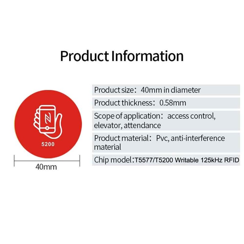 T5577/T5200 Writable 125kHz RFID Phone Sticker Adhesive Back Proximity ID