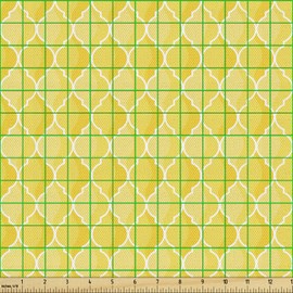 Ambesonne Yellow Fabric by The Yard, Quatrefoil Moroccan Themed Geometric Ombre Pattern Art, Decorative Fabric for Upholstery and Home Accents, 1 Yard, Yellow Marigold
