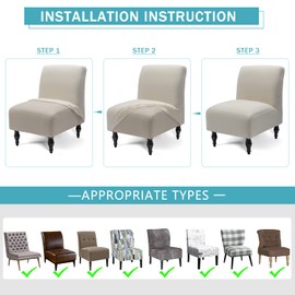 Iauddy Armless Accent Slipper Chair Cover Slipcover,Stretch Spandex Removable Jacquard Fabric Non-Slip Silp Cover for a Accent Chair Without arms Furniture Protector for Living Dining Room