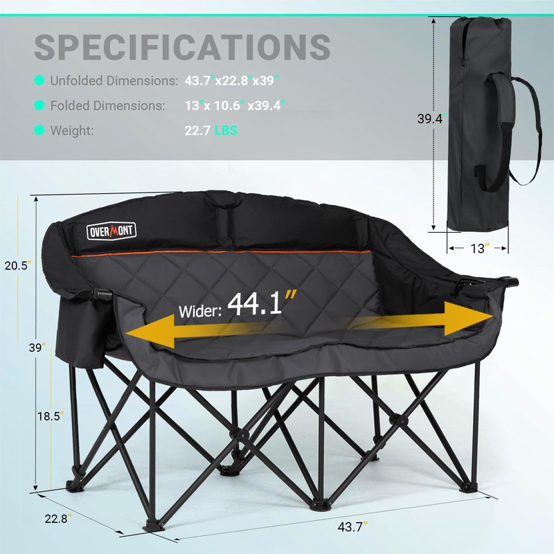 Overmont Oversized Double Camping Chair for Adults Supports up to