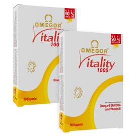 Omegor Vitality 1000 - Dietary Supplement with 90% Omega 3 in Triglyceride Form - Vitamin E - For a Healthy Heart, Vision and Brain - IFOS Certified - No Aftertaste - 30 Capsules