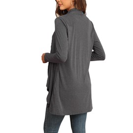 POGTMM Women's Casual Loose Long Sleeve Work Cardigan Open Front Sweater Cardigans with Pockets (Charcoal Grey, US XL(16-18))