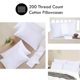 Funky Gadgets Pillow Cases 4 Pack White 200 Thread Count 100% Egyptian Cotton Pillowcases, Soft Breathable & Hypoallergenic Envelope Closure Pillow Covers (50 X 75+15cm)