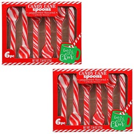 KRE Edible Sugar Candy Cane Peppermint Flavored Spoon 6 Counts per Pack Hot Chocolate Party Coffee Bulk Birthday Goody Fun Party Supply Pack of 2 with Bonus Peryuth