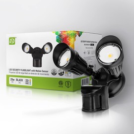 ASD 3CCT Adjustable Security LED Motion Sensor Flood Light 20W 3000/4000/5000K Photocell LED Flood Light Outdoor with 2 Round Heads IP65 Waterproof Black Finish, ETL
