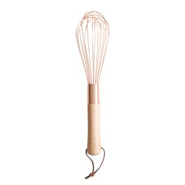 VOSAREA Copper Egg Whisk with Wooden Handle - 6 Inch Stainless Steel Whisk for Cooking - Blending and Beating Eggs Kitchen Tool for Chefs and Home Cooks
