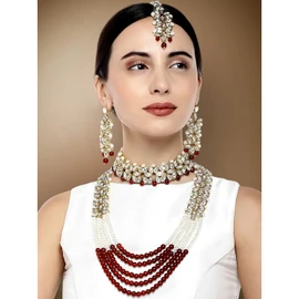 Aheli Wedding Party Wear Bridal Jewellery Gargantilla Long Pearl Collar Pendientes Maang Tikka Conjunto tradicional indio para mujeres