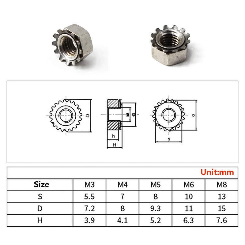 M6 Keps K-Lock Nuts 304 Stainless Steel Locks Nut (Pack