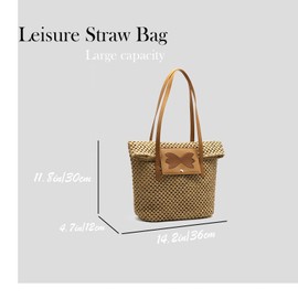 Straw Beach Bag for Women, Buckets Straw Purses Mesh Beach Tote Handbag Shoulder Bags, Retro Women Clutch M Size