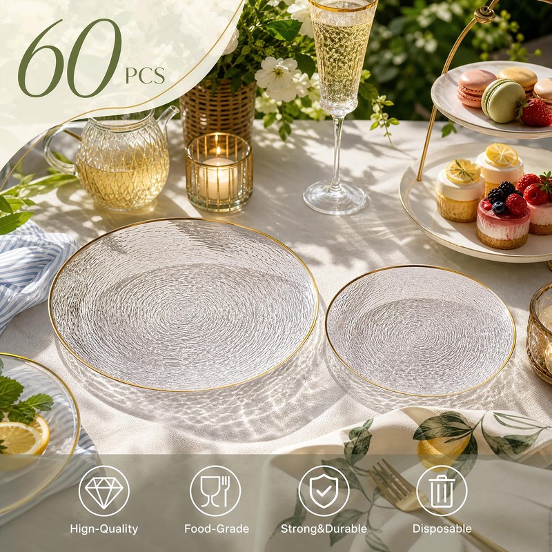 Licaere 60Pcs Clear Plastic Plates - Clear Disposable Plates With