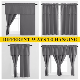 NICETOWN Short Curtains with Attached Valance for Small Window, Thermal Insulated Rod Pocket Room Darkening Curtains for Living Room, 52" Wide x 45" Long, 2 Panels, Grey