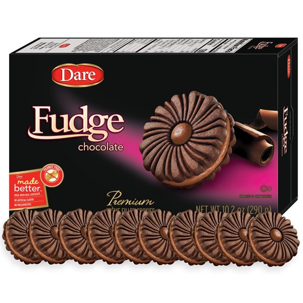Dare Fudge Chocolate Crème Cookies – Made with Real Chocolate, Peanut Free – 10.2 Ounces (Pack of 12)
