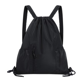 [アーケード] ナップサック メンズ レディース 兼用 おしゃれ スポーツ ジムサック 無地 紐 巾着 防水 軽量 水泳 部活 運動 旅行 ブラック