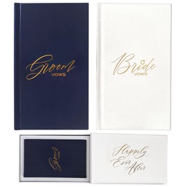 Bride and Groom Vow Books, Vow Books for Wedding Comes with White Keepsake Box, Vow Books His and Hers in White and Navy with Gold-foil Lettering, Vow Book, Wedding Vow Books, Wedding Vows (VB-001)