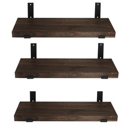 CONSDAN 30 inch Floating Shelves, Solid Paulownia Wood, Burnt Wood Light Weight, Wall Shelves for Bedroom, Bathroom, Living Room, Kitchen, 30x7.5x1.5 in, Set of 3