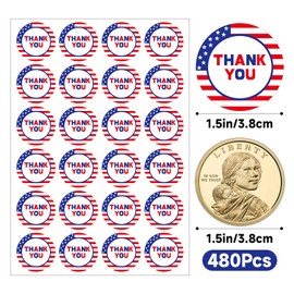 Anwyll American Thank You Stickers - USA Patriotic Thank You Stickers for Small Business 480Pcs 1.5Inch 4th of July Thank You Sticker for Packaging Self-Adhesive Independence Day Thanks Seal Sticker