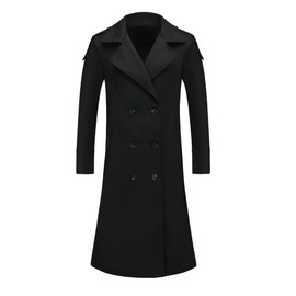 Lars Amadeus Men's Black Overcoat Notch Lapel Double Breasted Long Winter Trench Coats Small