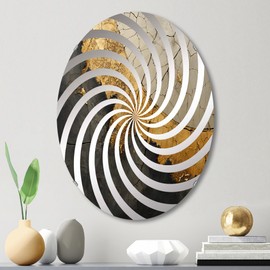 DesignQ abstract spirals wall mirror, Oval 0 mirror, Round Black bathroom mirror, abstract spirals vanity mirror Adorned Gold And Black Pottery printed mirror decor, oval mirror 20x30