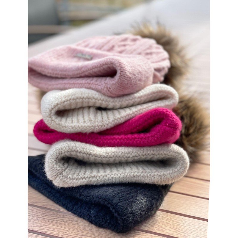 Neverless® Women's Knitted Hat without Lining Fur Pom Faux Fur