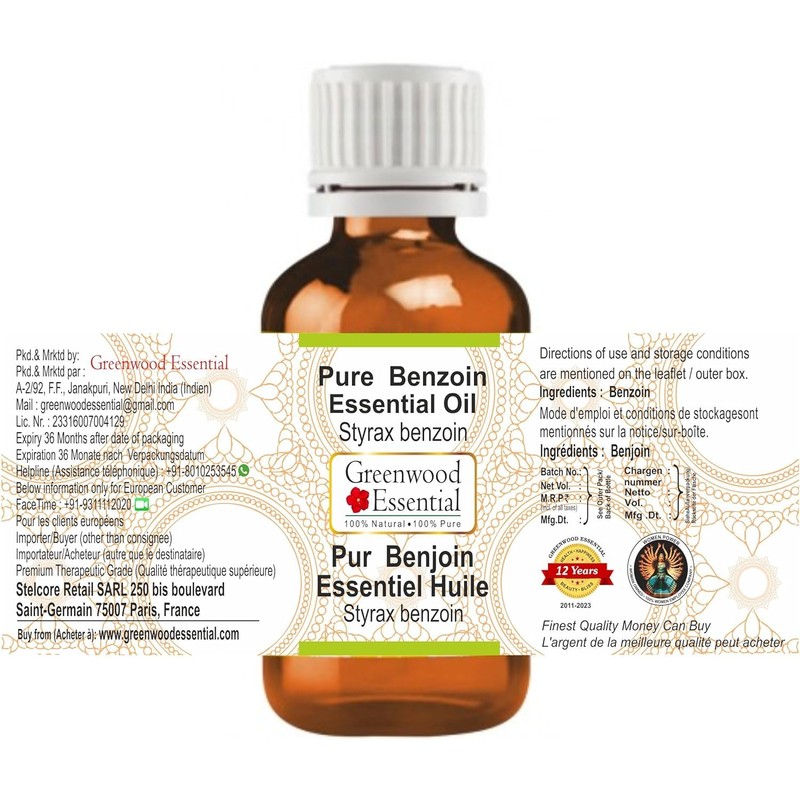 Greenwood Essential Pure Benzoin Essential Oil (Styrax Benzoin) Steam Distilled