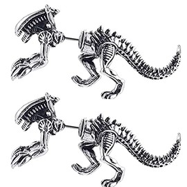 QUPENGXU Vintage 3D Dinosaur Earrings Cartilage Earrings Fun Punk Style Animal Jewelry For Women and Men (silver)