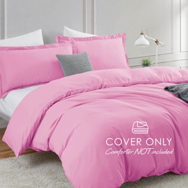 Hearth & Harbor Light Pink Duvet Cover Full Size - 3 Piece Full Size Duvet Cover Set, Soft Double Brushed Full Duvet Covers with Button Closure, 1 Full Duvet Cover 80x90 inches and 2 Pillow Shams