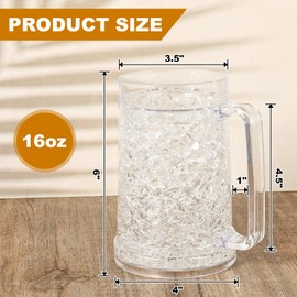 4 Pack Freezer Beer Mugs, 16 oz Clear Double Wall Gel Frosty Ice Mugs with Gel, Plastic Beer Mugs with Handles for Freezer, Parties and Gifts