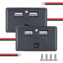 Cllena Dual USB Charger Socket Power Outlet Panel with Switch, 12V-24V 4.8A Dual Port Quick Car Charger for Car RV Camper Marine Boat Automotive ATV Truck Golf Cart (2PCS)