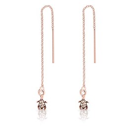DTPsilver® Earrings 925 Sterling Silver, Yellow Gold-Plated or Rose Gold Plated - Pull Through Chain and Small Turtle Earrings - Length 75 mm - Tortoise Measurement: 5 x 7 mm, Sterling Silver Rose