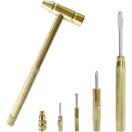 1Set Gold Mini Brass Hammer with Screwdriver Hand Tools Multifunction 6 in 1 Jewelers Copper Hammer for Repair Mobile Phones,Laptops,Watches,Glasses