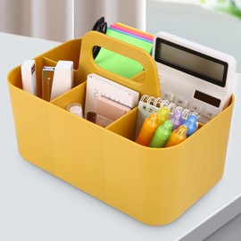 Azyvum Multi-purpose basket organiser, portable stackable plastic basket with handle, cleaning basket, craft basket, desk basket, bathroom organiser, storage for art and make-up (yellow)